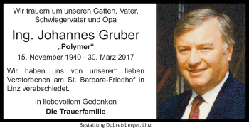 Traueranzeige von Johannes Gruber von OÖNachrichten