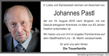 Traueranzeige von Johannes Pastl von OÖNachrichten