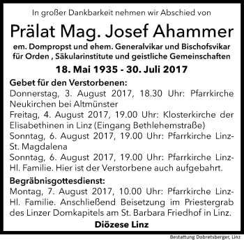 Traueranzeige von Josef Ahammer von OÖNachrichten