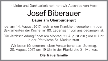 Traueranzeige von Josef Biberauer von OÖNachrichten
