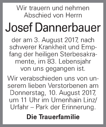 Traueranzeige von Josef Dannerbauer von OÖNachrichten