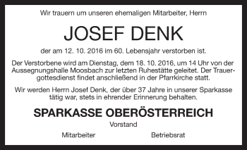 Traueranzeige von Josef Denk von OÖNachrichten