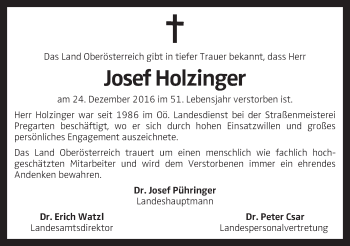 Traueranzeige von Josef Holzinger von OÖNachrichten