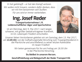 Traueranzeige von Josef Reder von OÖNachrichten