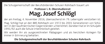 Traueranzeige von Josef Schlögl von OÖNachrichten