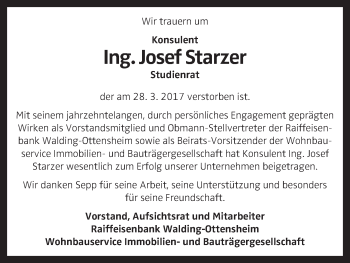 Traueranzeige von Josef Starzer von OÖNachrichten