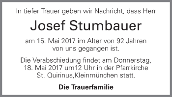 Traueranzeige von Josef Stumbauer von OÖNachrichten