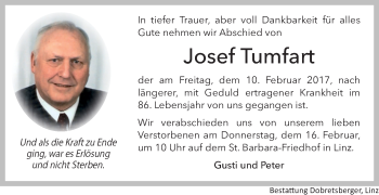 Traueranzeige von Josef Tumfart von OÖNachrichten