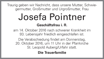 Traueranzeige von Josefa Pointner von OÖNachrichten