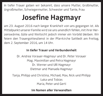 Traueranzeige von Josefine Hagmayr von OÖNachrichten