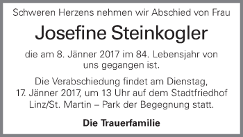 Traueranzeige von Josefine Steinkogler von OÖNachrichten