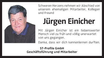 Traueranzeige von Jürgen Einicher von OÖNachrichten