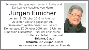 Traueranzeige von Jürgen Einicher von OÖNachrichten