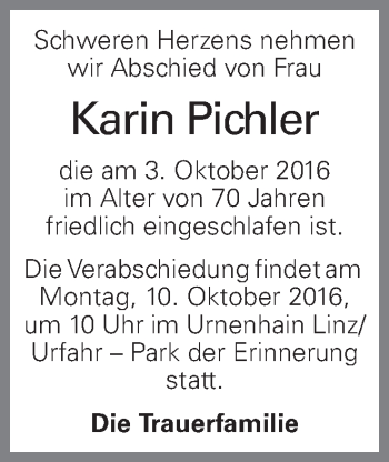 Traueranzeige von Karin Pichler von OÖNachrichten