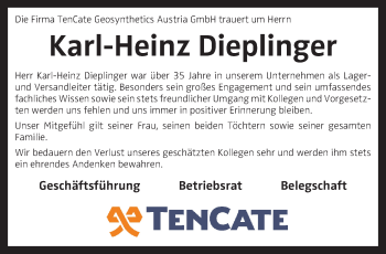 Traueranzeige von Karl-Heinz Dieplinger von OÖNachrichten