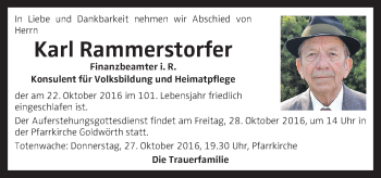 Traueranzeige von Karl Rammerstorfer von OÖNachrichten
