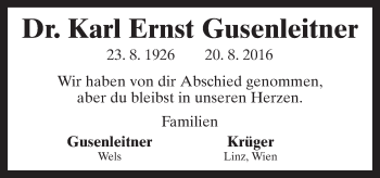 Traueranzeige von Karl Ernst Gusenleitner von OÖNachrichten