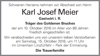 Traueranzeige von Karl Josef Meier von OÖNachrichten