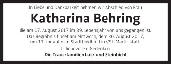 Traueranzeige von Katharina Behring von OÖNachrichten