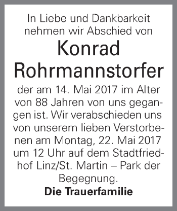 Traueranzeige von Konrad Rohrmannstorfer von OÖNachrichten