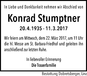 Traueranzeige von Konrad Stumptner von OÖNachrichten