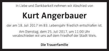 Traueranzeige von Kurt Angerbauer von OÖNachrichten
