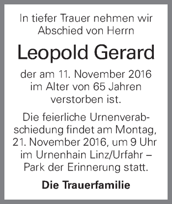Traueranzeige von Leopold Gerard von OÖNachrichten