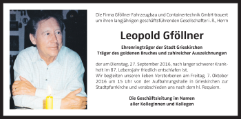 Traueranzeige von Leopold Gföllner von OÖNachrichten