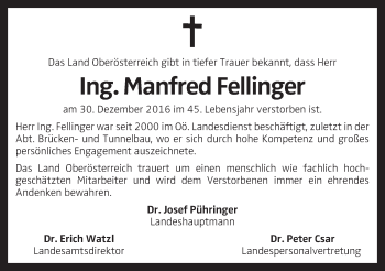 Traueranzeige von Manfred Fellinger von OÖNachrichten