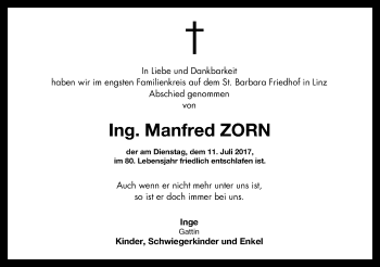 Traueranzeige von Manfred Zorn von OÖNachrichten