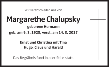 Traueranzeige von Margarethe Chalupsky von OÖNachrichten