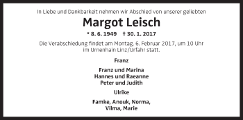 Traueranzeige von Margot Leisch von OÖNachrichten