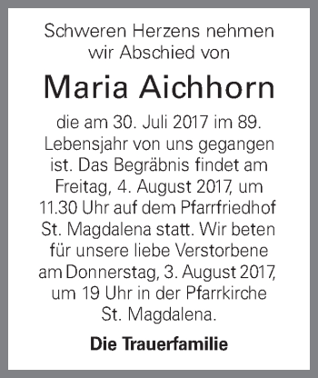Traueranzeige von Maria Aichhorn von OÖNachrichten