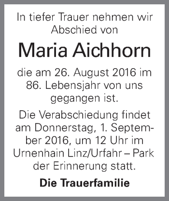 Traueranzeige von Maria Aichhorn von OÖNachrichten