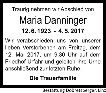 Traueranzeige von Maria Danninger von OÖNachrichten