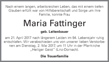Traueranzeige von Maria Fattinger von OÖNachrichten