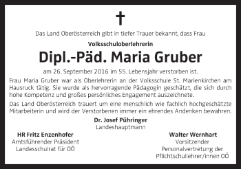 Traueranzeige von Maria Gruber von OÖNachrichten