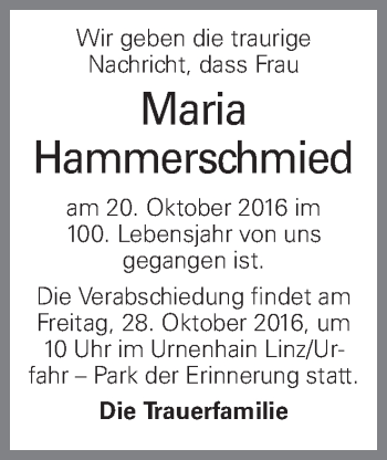 Traueranzeige von Maria Hammerschmied von OÖNachrichten