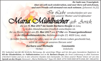 Traueranzeige von Maria Mühlbacher von OÖNachrichten