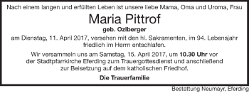 Traueranzeige von Maria Pittrof von OÖNachrichten
