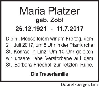 Traueranzeige von Maria Platzer von OÖNachrichten