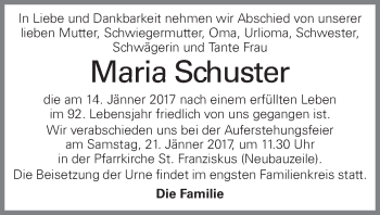 Traueranzeige von Maria Schuster von OÖNachrichten