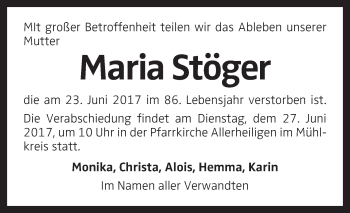 Traueranzeige von Maria Stöger von OÖNachrichten