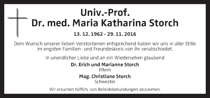  Traueranzeige für Maria Katharina Storch vom 09.12.2016 aus OÖNachrichten