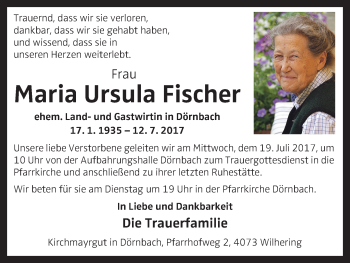 Traueranzeige von Maria Ursula Fischer von OÖNachrichten