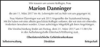 Traueranzeige von Marion Danninger von OÖNachrichten