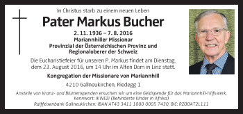 Traueranzeige von Markus Bucher von OÖNachrichten