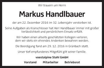 Traueranzeige von Markus Handlbauer von OÖNachrichten