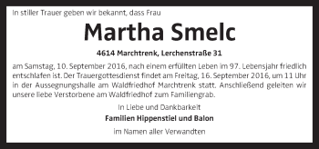 Traueranzeige von Martha Smelc von OÖNachrichten