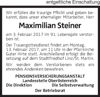 Traueranzeige von Maximilian Steiner von OÖNachrichten
